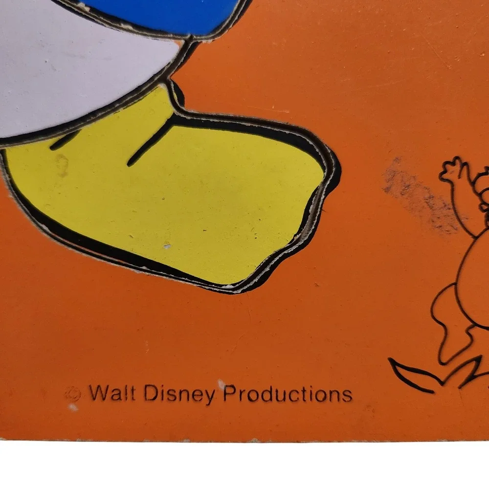 Vintage Playskool Donald‎ Duck Wood Tray Puzzle 8 Piece Disney 190-2 Orange